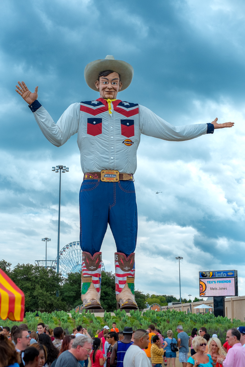Big Tex welcoming visitors to the State Fair of Texas in Dallas, photographed in 2013.